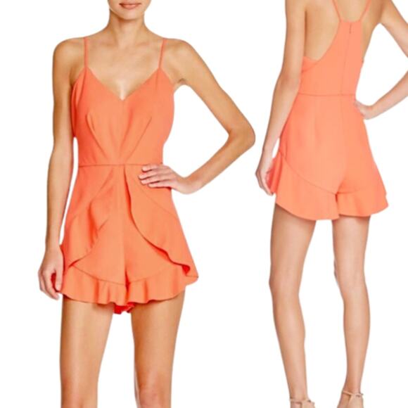 Mustard Seed V-Neck Ruffle Halter Neck Coral Romper Size Medium NWT - Picture 1 of 11
